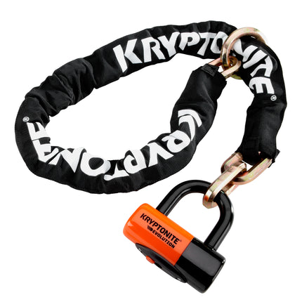Kryptonite New York 1213 Evolution 10.5 Pound Cinch Ring Chain & Lock Combo - 4.25 ft Long 14 mm Steel Chain & Disc Lock with Keys for Bicycles; E-Bikes; Motorcycles; Scooters (999546)