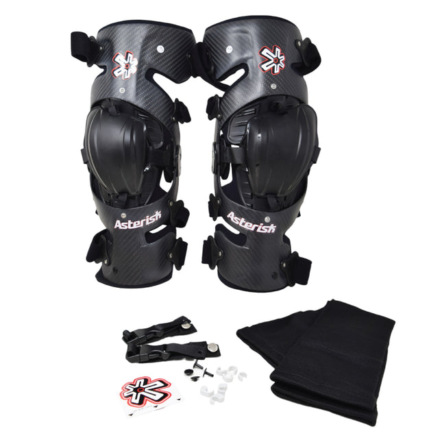Asterisk Carbon Cell One - Advanced Knee Protector Braces (Pair- Left & Right) for Motocross, Snowboarding, Wakeboarding, Off-Roading, & More - Size Large