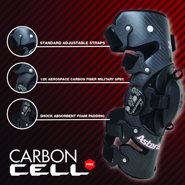 Asterisk Carbon Cell Pro - Advanced Knee Protector Braces (Pair- Left & Right) for Motocross, Snowboarding, Wakeboarding, Off-Roading, & More - Size Medium