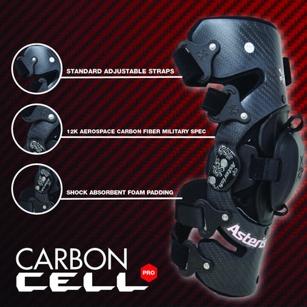Asterisk Carbon Cell Pro - Advanced Knee Protector Braces (Pair- Left & Right) for Motocross, Snowboarding, Wakeboarding, Off-Roading, & More - Size Medium