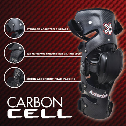 Asterisk Carbon Cell One - Advanced Knee Protector Braces (Pair- Left & Right) for Motocross, Snowboarding, Wakeboarding, Off-Roading, & More - Size Medium