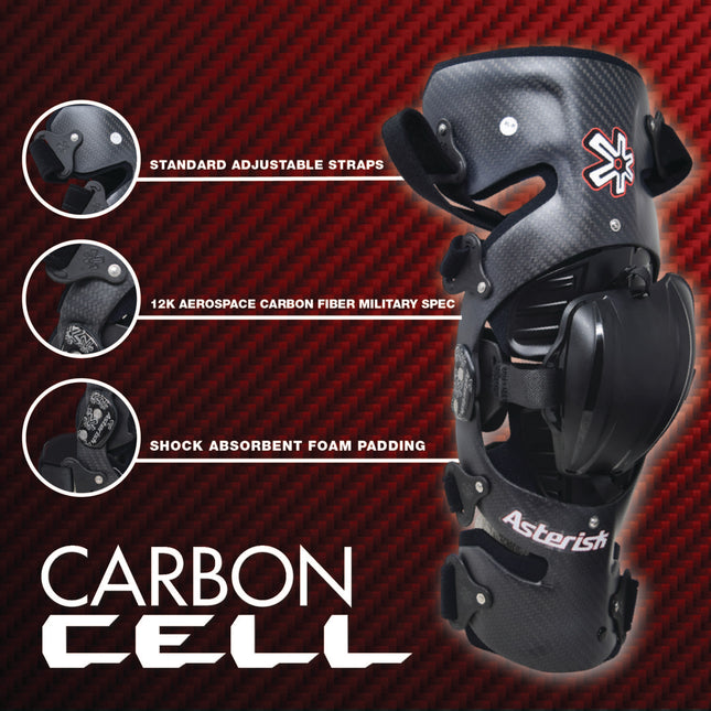 Asterisk Carbon Cell One - Advanced Knee Protector Braces (Pair- Left & Right) for Motocross, Snowboarding, Wakeboarding, Off-Roading, & More - Size Medium