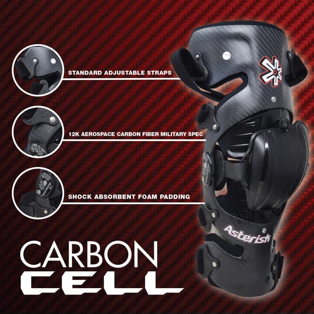 Asterisk Carbon Cell One - Advanced Knee Protector Brace (Left Only) for Motocross, Snowboarding, Wakeboarding, Off-Roading, Football, & More - Size XL