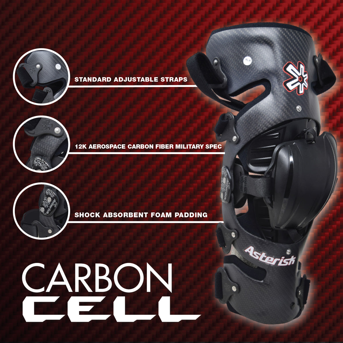 Asterisk Micro Cell - Youth Knee Protector Brace (Left Only) for Motocross, Snowboarding, Wakeboarding, Off-Roading,  Football, & More Junior Riders