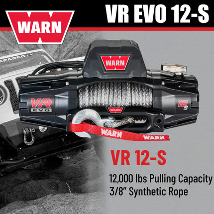 WARN VR EVO 12-S Electric 12V Winch – 12,000 lb Pull Capacity, Synthetic Rope, IP68 Waterproof, High-Performance Off-Road Recovery Winch for Trucks, Jeeps, and SUVs