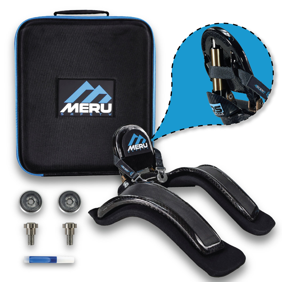 Meru Safety Racing Ascent Carbon Head & Neck Restraint with Quick Release Tethers & Shock Absorber Reduces Force from Frontal Impacts (Small/Medium)