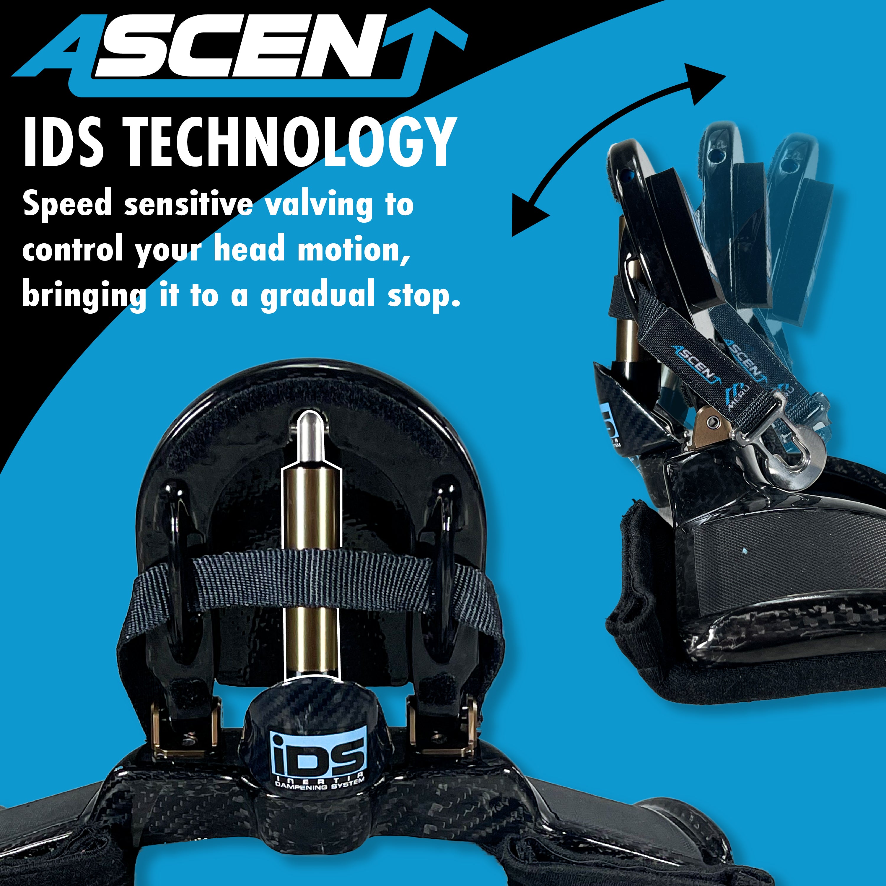 Meru Safety Racing Ascent Carbon Head & Neck Restraint with Quick Release Tethers & Shock Absorber Reduces Force from Frontal Impacts (Small/Medium)