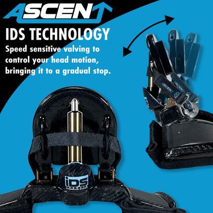 Meru Safety Racing Ascent Carbon Head & Neck Restraint with Quick Release Tethers & Shock Absorber Reduces Force from Frontal Impacts (Large/X-Large)