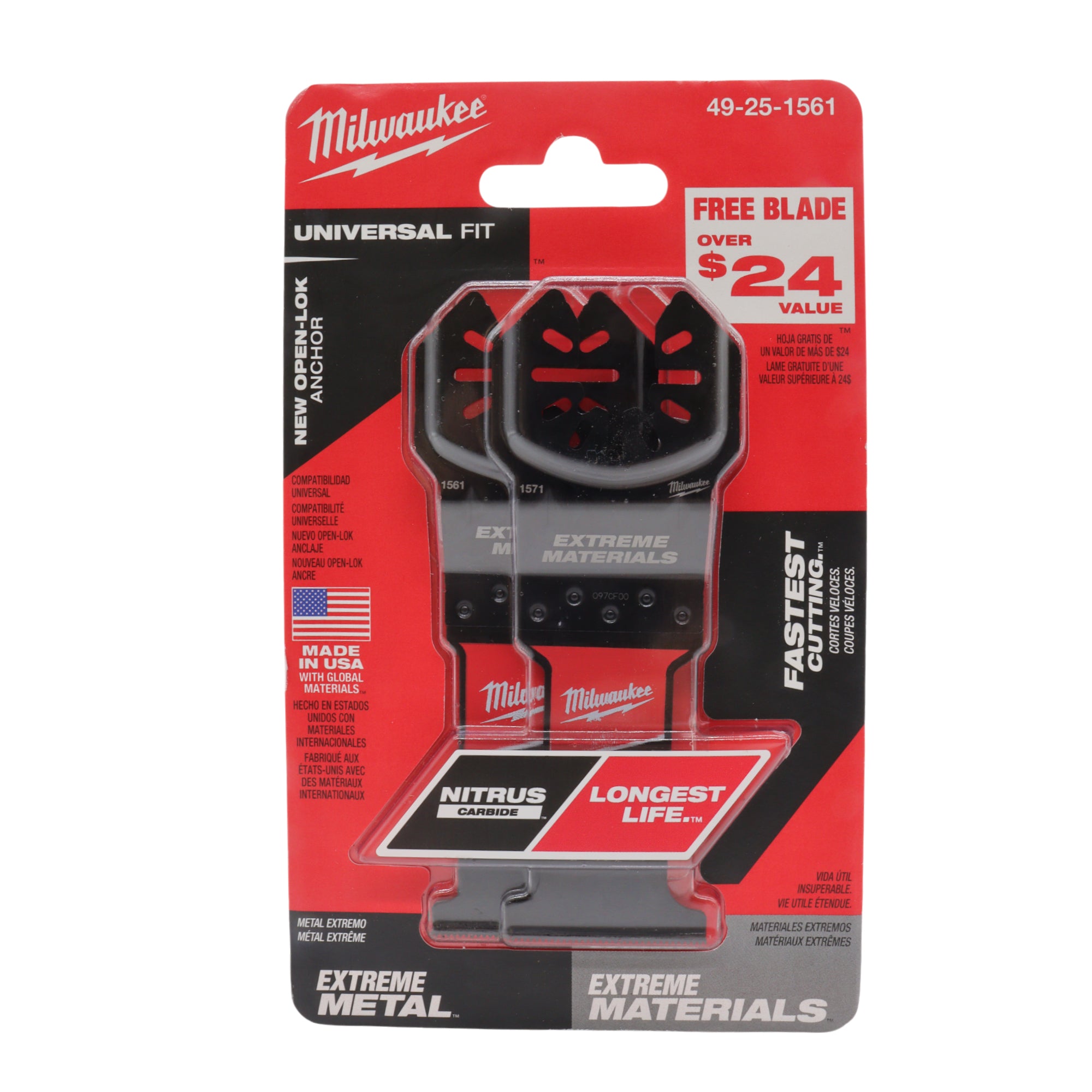 Milwaukee 49-25-1561 NITRUS CARBIDE Extreme Metal Universal Fit OPEN-LOK Oscillating Multi-Tool Blade, 1-3/8 Inch