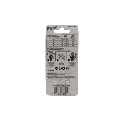 Milwaukee 49-57-9001 4PC M2 Steel Screw Extractor Set