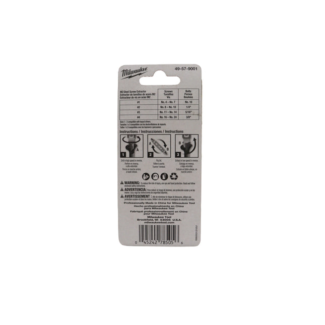 Milwaukee 49-57-9001 4PC M2 Steel Screw Extractor Set