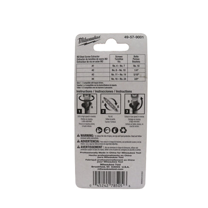Milwaukee 49-57-9001 4PC M2 Steel Screw Extractor Set