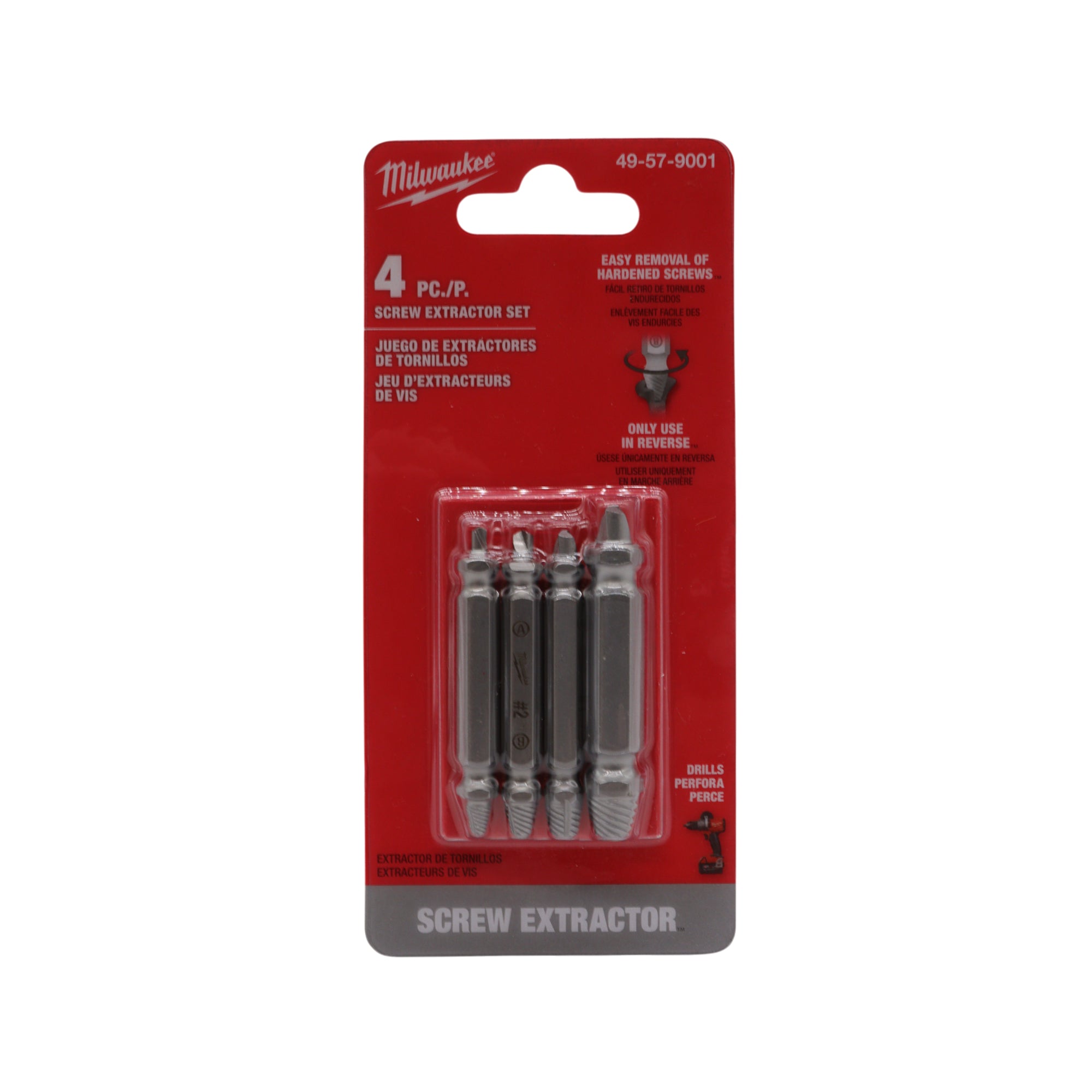 Milwaukee 49-57-9001 4PC M2 Steel Screw Extractor Set