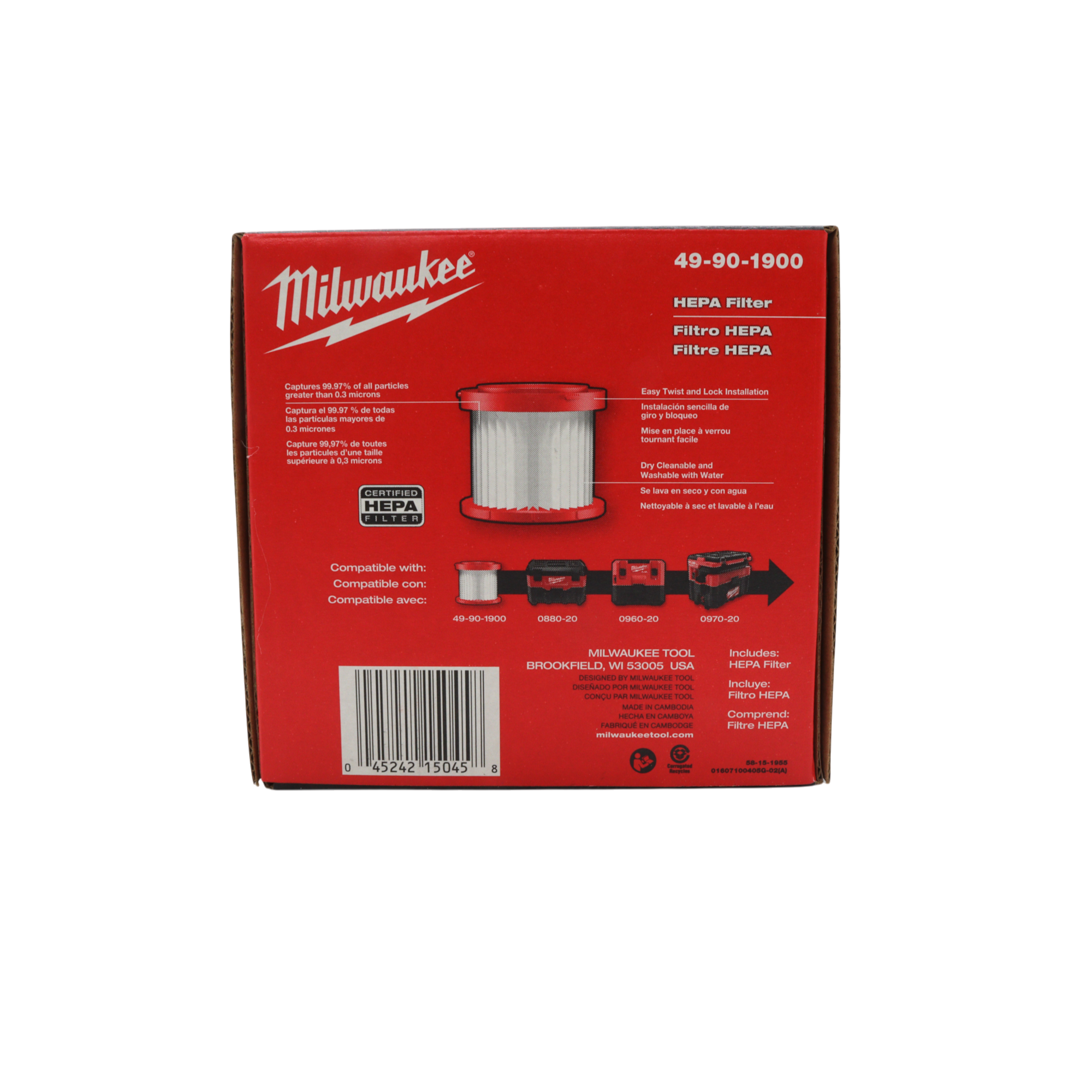Milwaukee 49-90-1900 Certified HEPA Filter for Milwaukee Shop Vac