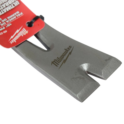 Milwaukee 15" Heavy-Duty Pry Bar with SHOCKSHIELD™ Vibration-Reducing Grip, High Leverage Shepard’s Hook Head, Beveled Edge Claws, Forged Steel Construction – Professional Hand Tool