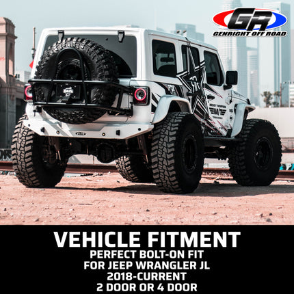 Gen-Right RBB-10220 Aluminum Rear Bumper for Jeep Wrangler JL / JLU - High Clearance with Tow Points, Factory Receiver Hitch Compatible, Bolt-On - Made in the USA