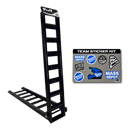 Matrix Concepts A8 8 ft Aluminum Ramp /Mass Depot Sticker Pack - Black | Folding 750 lb Loading Ramp for Motorcycle, ATV, UTV | 6061 Aircraft Aluminum | Rubber-Tipped, Arched Rungs & Safety Straps