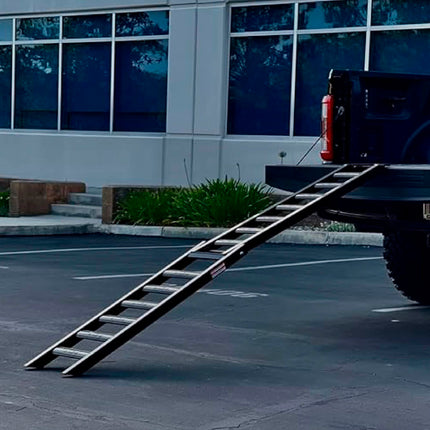 Matrix Concepts A8 8 ft Aluminum Ramp - Black | Folding 750 lb Loading Ramp for Motorcycle, ATV, UTV | 6061 Aircraft Aluminum | Rubber-Tipped, Arched Rungs & Safety Straps