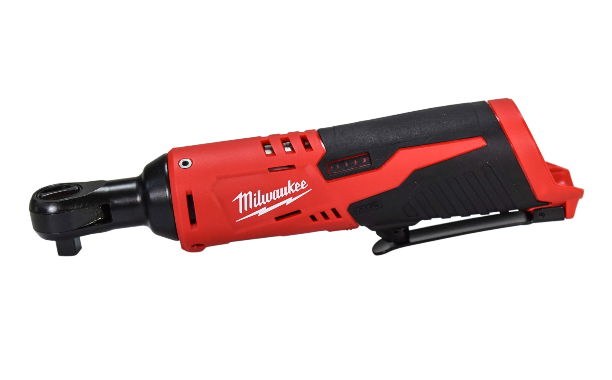 Milwaukee 2457-20 12V Cordless 3/8″ Ratchet – 35 ft-lb Torque, 250 RPM, 10.75″ Length, 3/4″ Low-Profile Head, Variable Speed Trigger, LED Light, Steel Housing (Tool-Only)