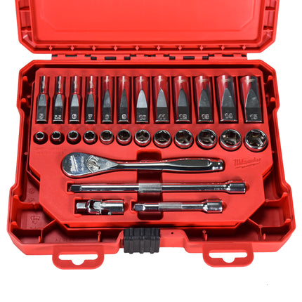 Milwaukee 48-22-9504 1/4" Drive 28pc Ratchet & Socket Set - Metric