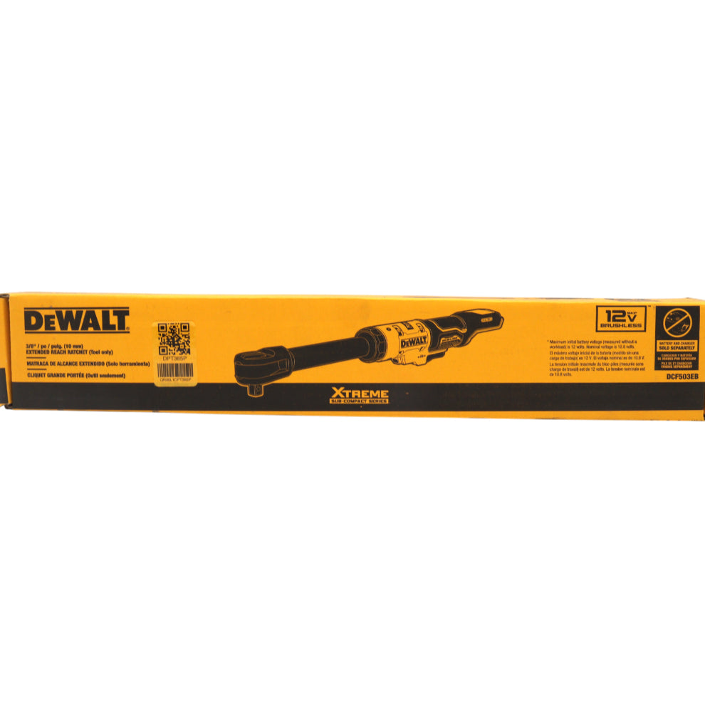 DEWALT XTREME 12V MAX Cordless Ratchet, Brushless, 3/8 in., Extended Reach, 60 ft-lbs Torque, LED Worklight, Tool Only (DCF503EB)