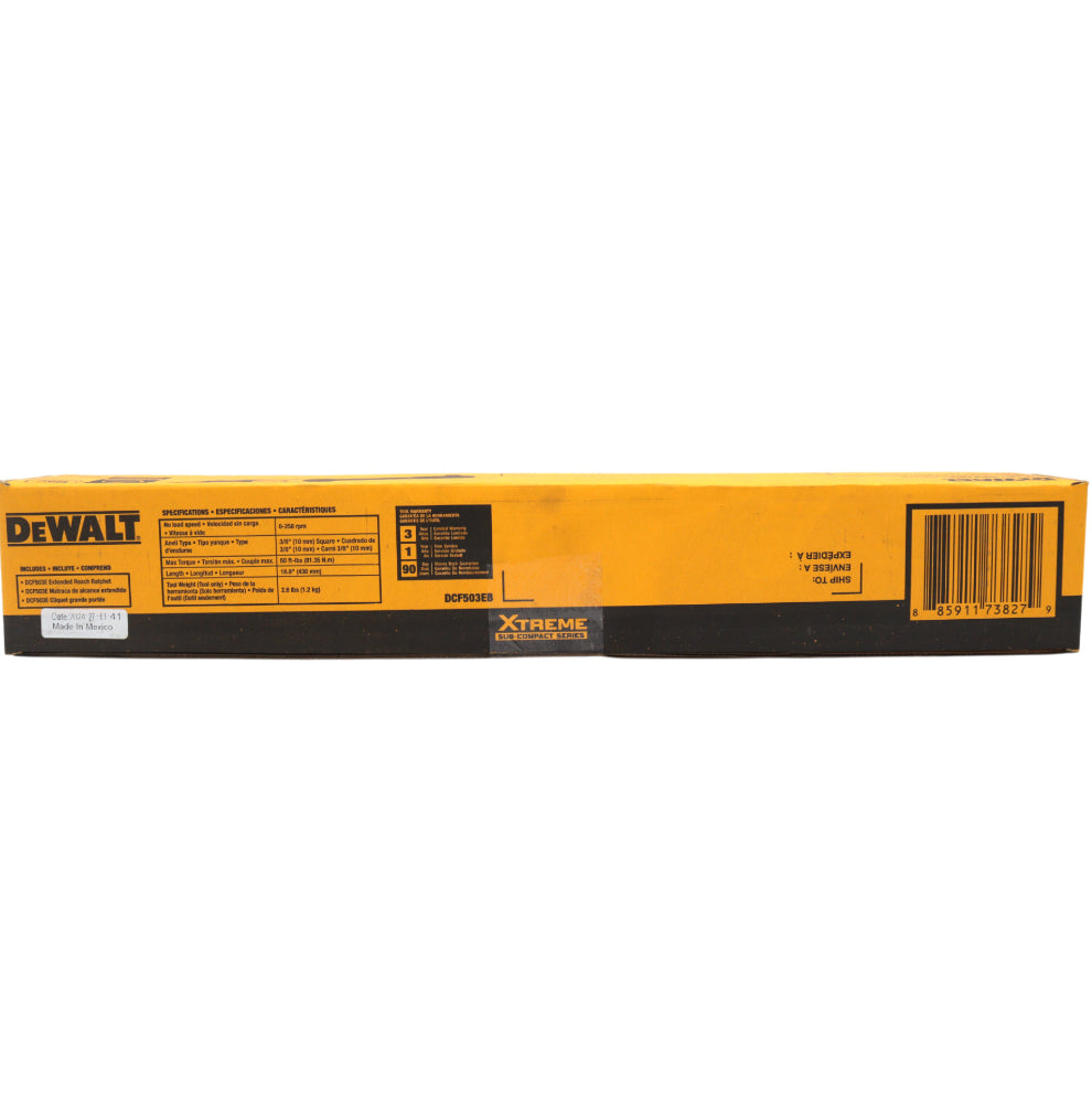 DEWALT XTREME 12V MAX Cordless Ratchet, Brushless, 3/8 in., Extended Reach, 60 ft-lbs Torque, LED Worklight, Tool Only (DCF503EB)