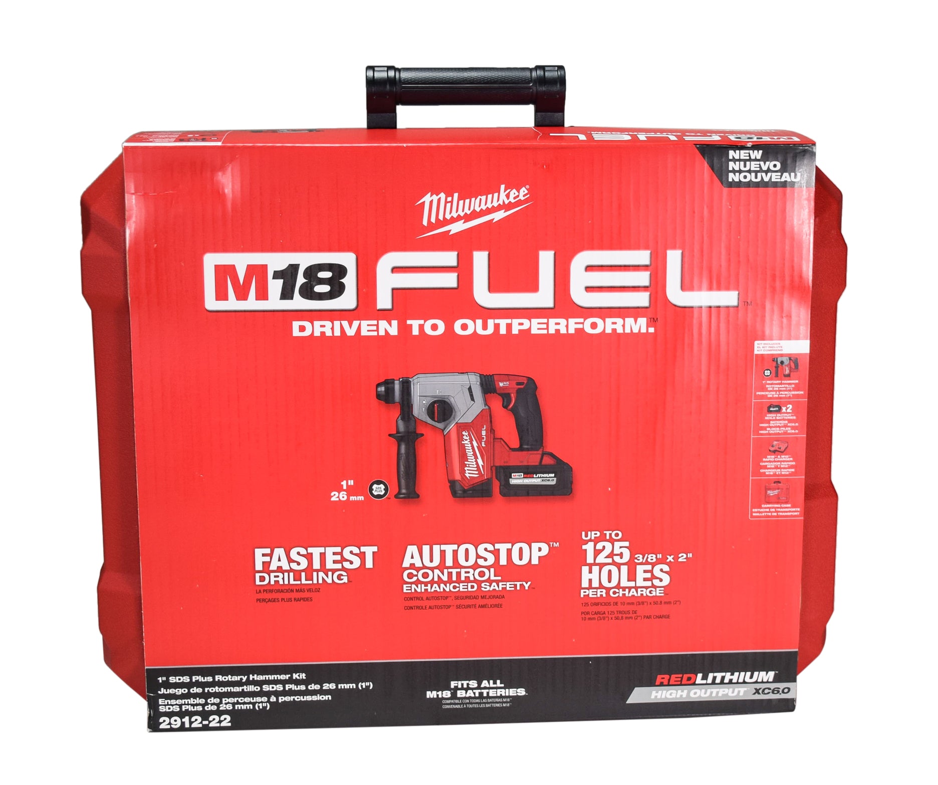 Milwaukee M18 FUEL 18-Volt Lithium-Ion Brushless 1 in. Cordless SDS-Plus Rotary Hammer Kit with Two 6.0 Ah Batteries (2912-22)