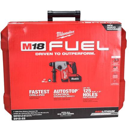 Milwaukee M18 FUEL 18-Volt Lithium-Ion Brushless 1 in. Cordless SDS-Plus Rotary Hammer Kit with Two 6.0 Ah Batteries (2912-22)