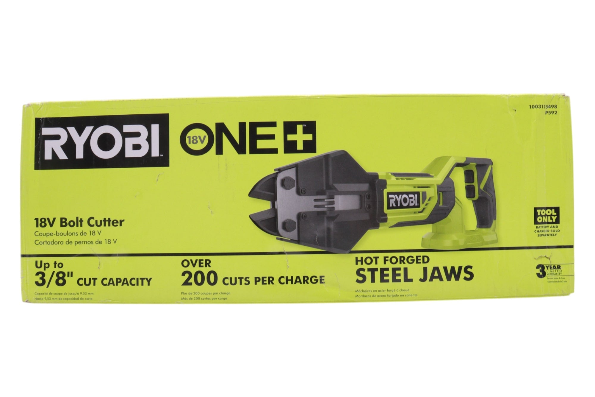 Ryobi P592 18-Volt ONE+ Cordless Bolt Cutters (Tool Only) with Hot Forged Steel Jaws, Up to 200 Cuts Per Charge, Compatible with All Ryobi 18V ONE+ Batteries.(tool only)