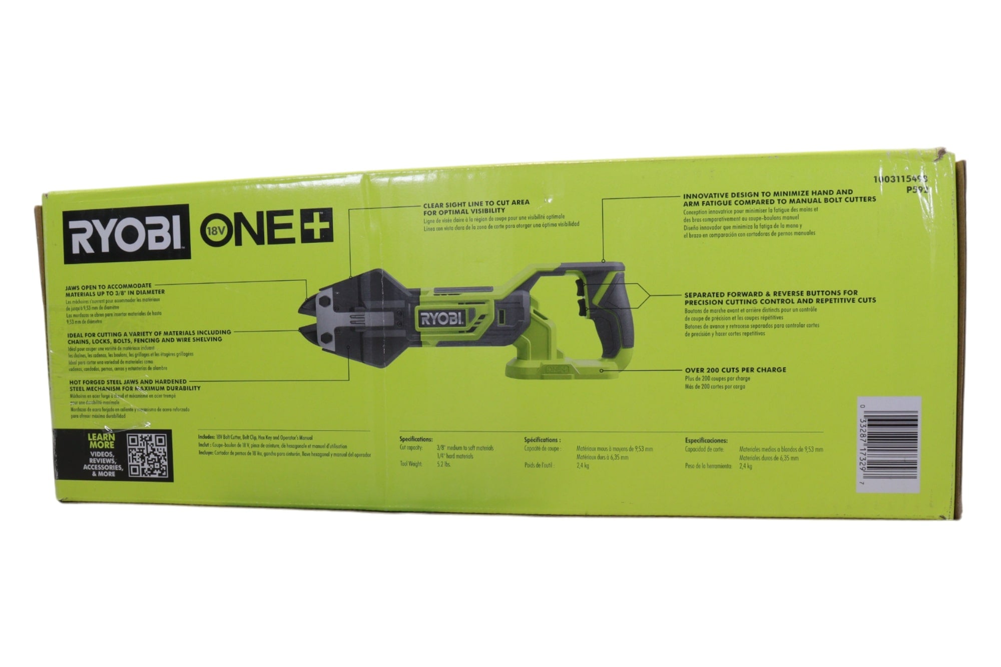 Ryobi P592 18-Volt ONE+ Cordless Bolt Cutters (Tool Only) with Hot Forged Steel Jaws, Up to 200 Cuts Per Charge, Compatible with All Ryobi 18V ONE+ Batteries.(tool only)