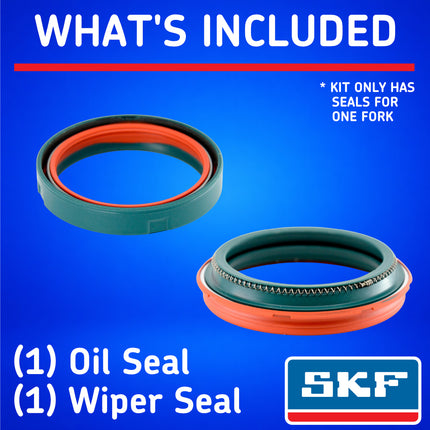 SKF DUAL-43S Green Fork Seal Kit for Showa 43 mm Motorcycle Fork Suspension Green, Dual-Compound, Fits Showa 43 mm, Low Friction Oil Dust Seals, Dirt Bike MX Offroad Motorcycle Front Fork Rebuild.