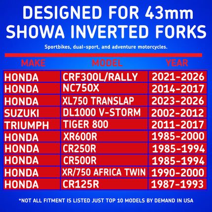 SKF DUAL-43S Green Fork Seal Kit for Showa 43 mm Motorcycle Fork Suspension Green, Dual-Compound, Fits Showa 43 mm, Low Friction Oil Dust Seals, Dirt Bike MX Offroad Motorcycle Front Fork Rebuild.