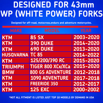 SKF DUAL-43W Black Fork Seal Kit for WP 43 mm Motorcycle Fork Suspension Black, Dual-Compound, Fits WP 43 mm, Low Friction Oil Dust Seals, Dirt Bike MX Offroad Motorcycle Front Fork Rebuild Kit.