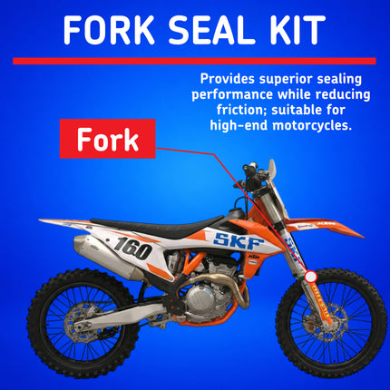 SKF DUAL-43W Black Fork Seal Kit for WP 43 mm Motorcycle Fork Suspension Black, Dual-Compound, Fits WP 43 mm, Low Friction Oil Dust Seals, Dirt Bike MX Offroad Motorcycle Front Fork Rebuild Kit.