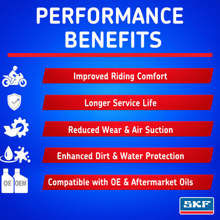 SKF DUAL-48W Fork Seal Kit for WP 48 mm Motorcycle Fork Suspension Dual-Compound, Fits WP 48 mm, Ultimate Low Friction Oil Dust Seals, Dirt Bike MX Offroad Motorcycle Front Fork Rebuild Kit.
