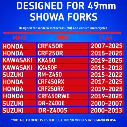SKF DUAL-49S Green Fork Seal Kit for Showa 49 mm Motorcycle Fork Suspension Green, Dual-Compound, Fits Showa 49 mm, Low Friction Oil Dust Seals, Dirt Bike MX Offroad Motorcycle Front Fork Rebuild.