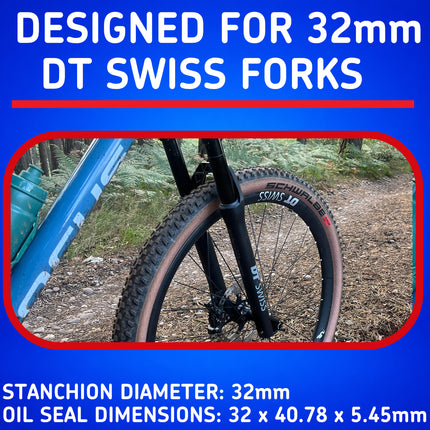 SKF MTB32DT Fork Seal Kit for DT Swiss 32 mm Motorcycle Fork Suspension Fits DT Swiss 32 mm, Premium Replacement Oil Seals, Wiper Kit, Mountain Bike MTB Cycling Front Fork Service Maintenance.