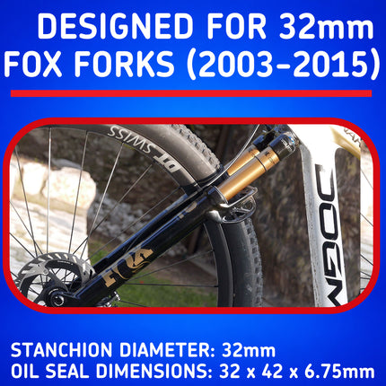 SKF MTB32F Fork Seal Kit for Fox 32 mm Motorcycle Fork Suspension (03-15) Fits Fox 32 mm (Model Years 2003-2015), Premium Low Friction Oil Seals, Wiper Kit, Mountain Bike MTB Cycling Front Fork.