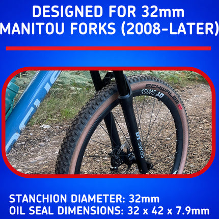 SKF MTB32MU Fork Seal Kit for Manitou 32 mm Motorcycle Fork Suspension Fits Manitou 32 mm, Premium Replacement Oil Seals, Wiper Kit, Mountain Bike MTB Cycling Front Fork Service Maintenance.