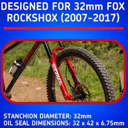 SKF MTB32R Fork Seal Kit for Rockshox 32 mm Motorcycle Fork Suspension Fits RockShox 32 mm, Premium Replacement Oil Seals, Wiper Kit, Mountain Bike MTB Cycling Front Fork Service Maintenance.