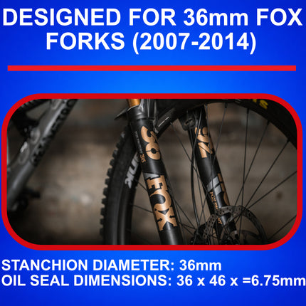 SKF MTB36F Fork Seal Kit for Fox 36mm Mountain Bike Suspension 07-14 Fits Fox 36 mm (Model Years 2007-2014), Premium Low Friction Oil Seals, Wiper Kit, Mountain Bike MTB Cycling Front Fork.