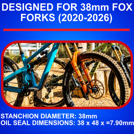 SKF MTB38FN Fork Seal Kit for Fox 38mm Mountain Bike Suspension Fits Fox 38 mm, Premium Replacement Oil Seals, Wiper Kit, Mountain Bike MTB Cycling Front Fork Service Maintenance Items.