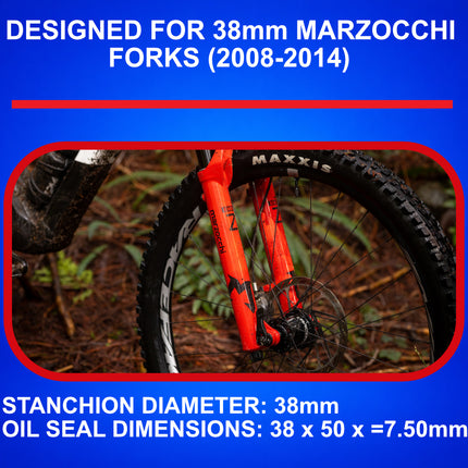 SKF MTB38M Fork Seal Kit for Marzocchi 38mm Mountain Bike Suspension Fits Marzocchi 38 mm, Premium Replacement Oil Seals, Wiper Kit, Mountain Bike MTB Cycling Front Fork Service Maintenance.