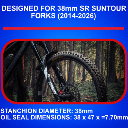 SKF MTB38SU Fork Seal Kit for SR Suntour 38mm Mountain Bike Suspension Fits SR Suntour 38 mm, Premium Replacement Oil Seals, Wiper Kit, Mountain Bike MTB Cycling Front Fork Service Overhaul.