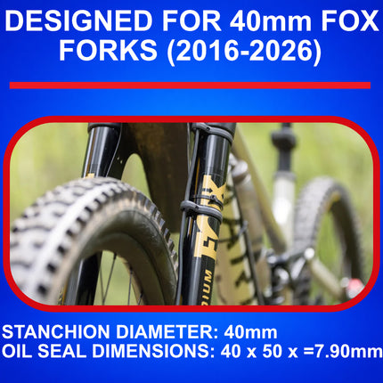 SKF MTB40FN Fork Seal Kit for Fox 40mm Mountain Bike Suspension 16-26 Fits Fox 40 mm (Model Years 2016-2026), Premium Low Friction Oil Seals, Wiper Kit, Mountain Bike MTB Cycling Front Fork.