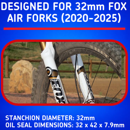 SKF MTBDUAL-32FN Fork Seal Kit for Fox 32 mm Motorcycle Fork Suspension Dual-Compound Design, Fits Fox 32 mm, Ultimate Sealing Power, Low Friction Oil Seals, Mountain Bike MTB Cycling Fork.