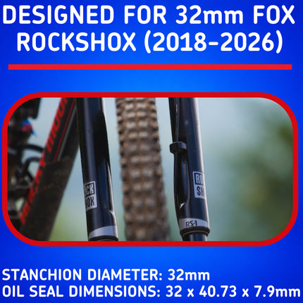 SKF MTBDUAL-32RN Fork Seal Kit for Rockshox 32mm Motorcycle Fork Suspension Dual-Compound Design, Fits RockShox 32mm, Ultimate Sealing Power, Low Friction Oil Seals, Mountain Bike MTB Cycling Fork.
