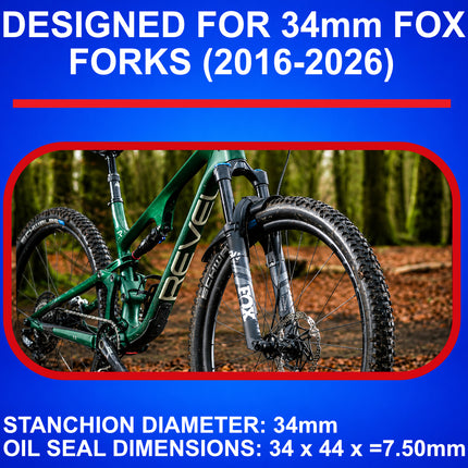 SKF MTBDUAL-34FN Fork Seal Kit for Fox 34 mm Motorcycle Fork Suspension Dual-Compound Design, Fits Fox 34 mm, Ultimate Sealing Power, Low Friction Oil Seals, Mountain Bike MTB Cycling Fork.