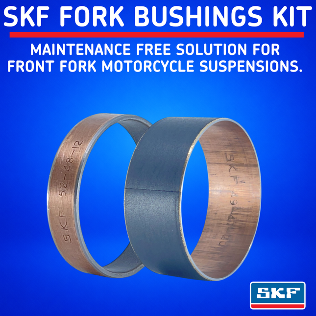 SKF Fork Bushing Kit KYB Kayaba 41mm Type A PTFE Composite, Maintenance Free Inner Outer for Motorcycle Suspension, Heat Dissipation and Bonding, High-Strength Steel Backing (VKWA-KYB41-A)