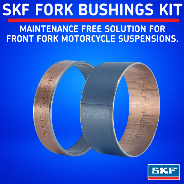 SKF Fork Bushing Kit KYB Kayaba 41mm Type B PTFE Composite, Maintenance Free Inner Outer for Motorcycle Suspension, Heat Dissipation and Bonding, High-Strength Steel Backing (VKWA-KYB41-A)